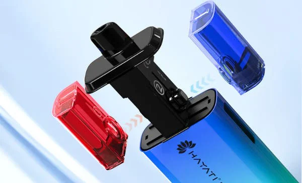 Hayati Pro Ultra Plus 25000 pod block with red and blue refill containers and the side 2 marking on the pod