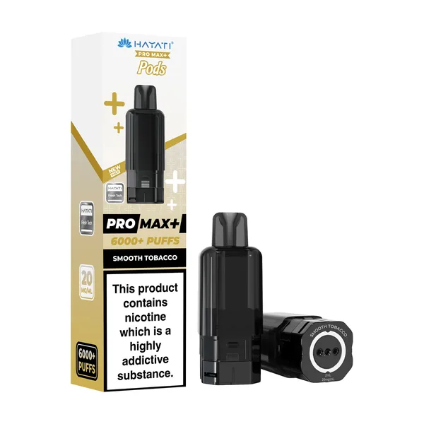 Hayati Smooth Tobacco Pro Max Plus 6000 pod refill box and pod: the first tobacco flavour on a Hayati pod, new for 2026