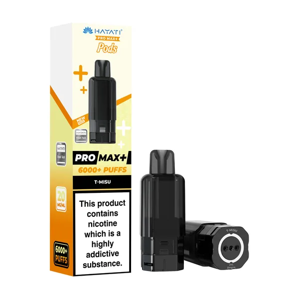 Hayati T-Misu Pro Max Plus pod refill box and pod, the tiramisu dessert flavour added in July 2026